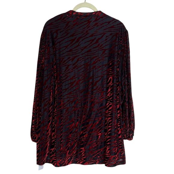 Calessa Tunic Top 1X Red Black Burnout Velvet Zebra Animal Print Holiday Party - Picture 3 of 8